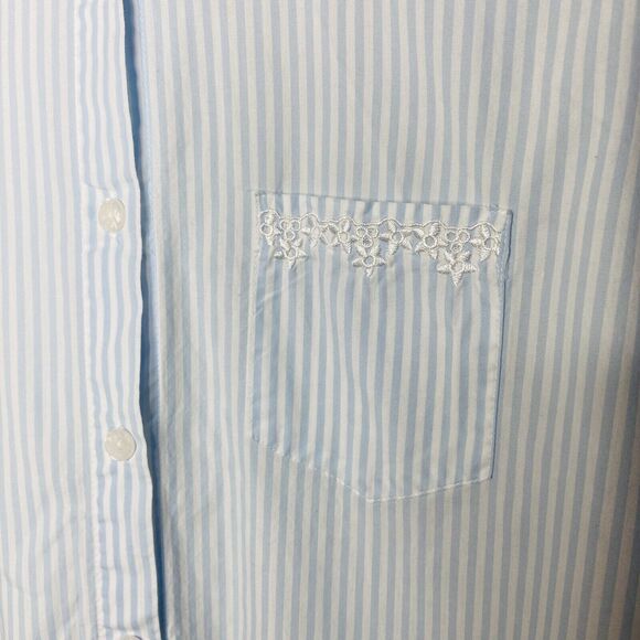 Miss Elaine Short Nightgown Size XL Sleeveless Button Stripe Cotton Light Blue - Picture 10 of 13